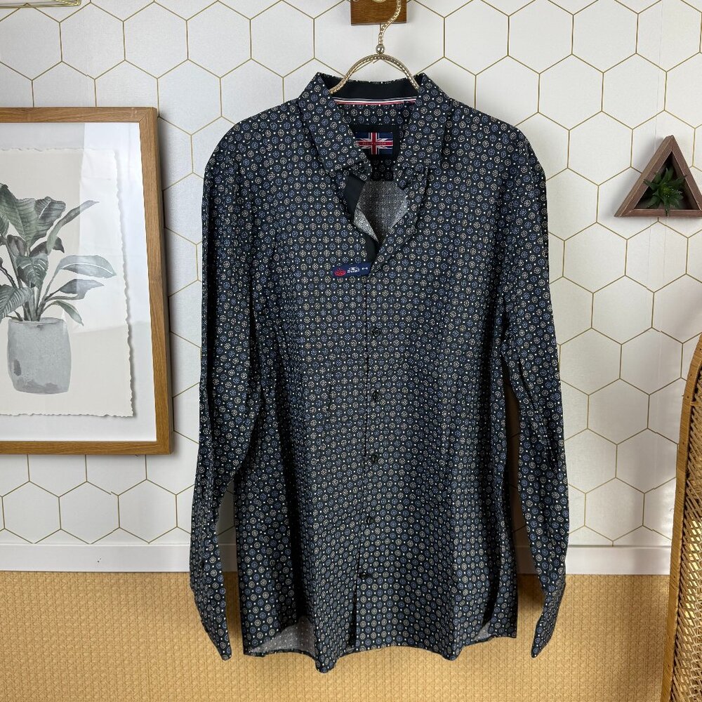 Soul Of London Men's Black Patterned Stretch Dress Shirt - Size - XL - NWOT